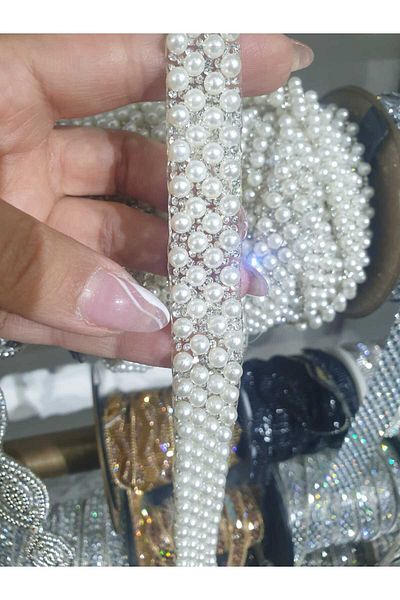 ESRA ŞELEM Decorative Pearl Strip Applique - Iron-On Hobby Accessory