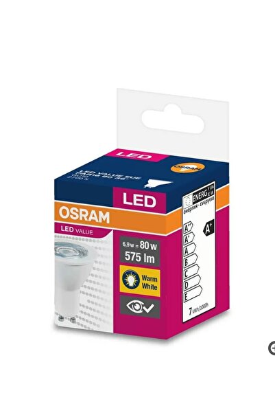 Osram 6.9w = 80w Eşdeğer Gu10 Duylu 2700kelvin Sarı Işık 575lümen F Enerji Led Value Spot Ampul