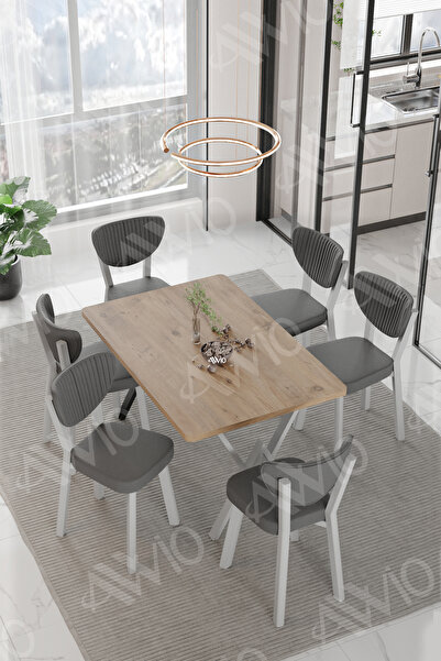 AVVİO ALİZE ELMA Sandalye 80x140 Yemek Masası Mutfak Masası 6 Kişilik Masa Sa...