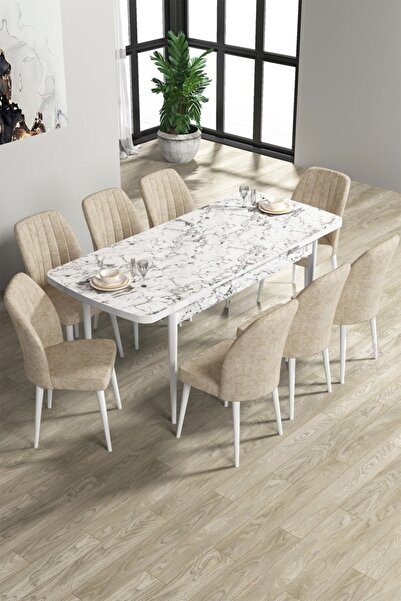 Canisa Concept Rio Serisi 80x132 Açılabilir MDF Mutfak Masası Takımı Beyaz Me...