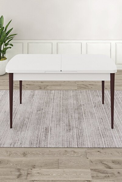 Canisa Kar Serisi Beyaz Ceviz Ayaklı 80x132 Açılabilir Mdf Mtfak Masası Takımı 4 Gri Sandalye