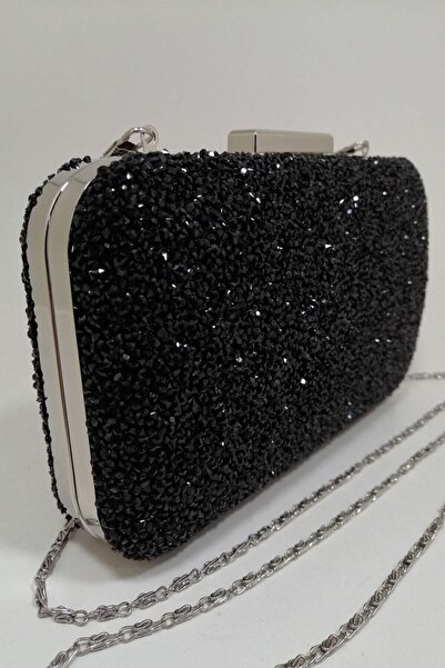PARKTAN Yakamoz Siyah Kadın Taşlı Abiye Clutch Portföy Çanta