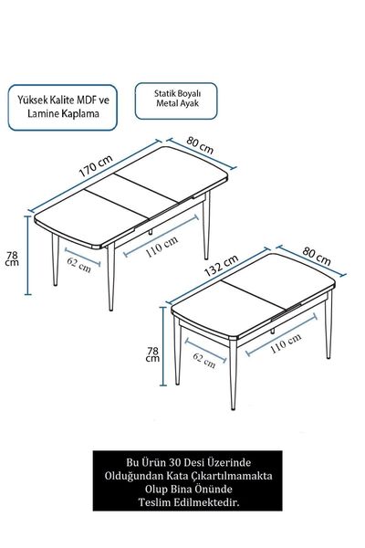 Canisa Mun Serisi 80x132 Açılabilir Mdf Barok Ahşap Desen Mutfak Masası
