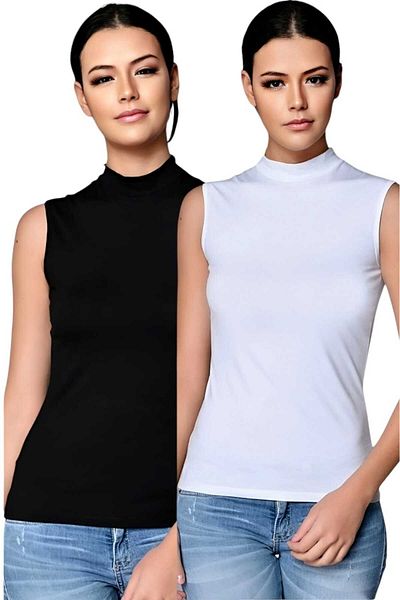 Tezzgelsin Cotton Turtleneck Women's Tank Top - Zero Sleeve Set of 2