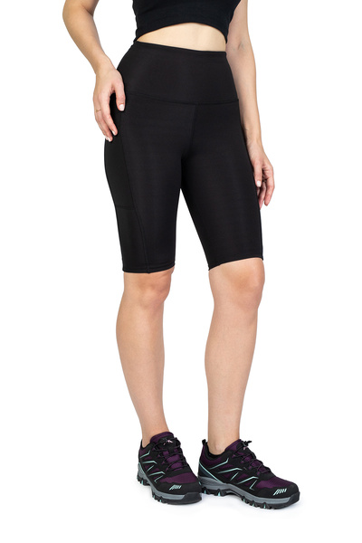 The Step Sports Spocket Black High Waist Tummy Control Leggings with Pockets, Biker Yoga Knee Length Leggings 10"