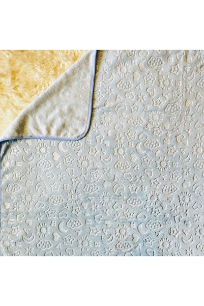 anne dokunuşu gibi KUZUM BEBE Blue Embossed Plush Baby Kids Blanket
