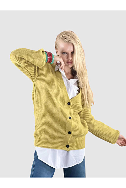 Miss Poem Camel Selanik Örgü Düğme Detaylı Kadın Triko Hırka