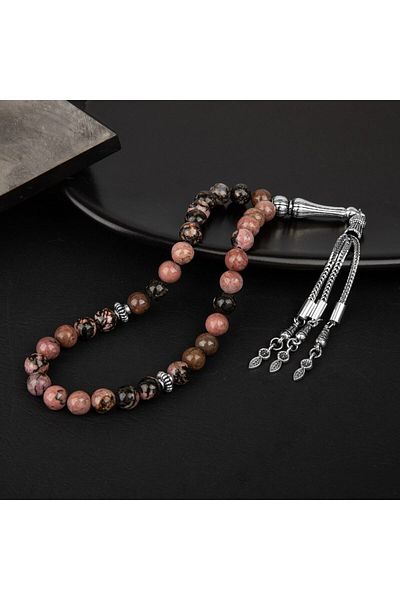 OSMANLI DOĞAL TAŞ Rhodonite 33 Pieces Natural Stone Rosary - 8mm