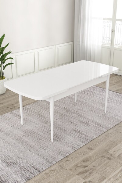 Canisa Beyaz 80x132 Açılabilir MDF Yemek Masası Ahşap Ayak