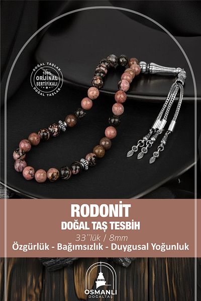 OSMANLI DOĞAL TAŞ Rhodonite 33 Pieces Natural Stone Rosary - 8mm