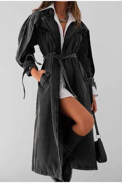 NFS BUTİK Maxi Length Belted Denim Trench Coat - Colorful Design