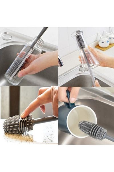 CMT Long Handled Silicone Baby Bottle and Jar Washing Brush