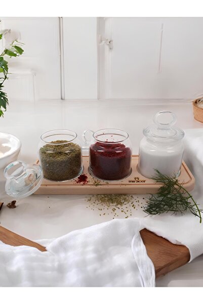 Miraçer Small Size Slim Jar Set - 3 Pieces 575 Cc Kitchen Pulses and Spices S...