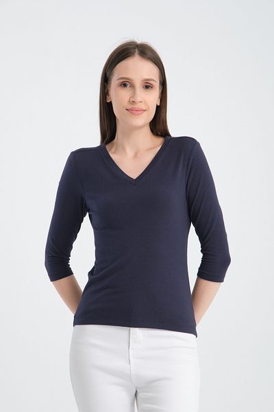 pour la riviere Truvakar Women's V-Neck Blouse - 3/4 Sleeve Basic Model