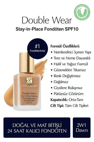 Estee Lauder Natural and Matte Finish - Double Wear Stay-In-Place Foundation Spf 10 (2W1 Dawn) - 30 ml