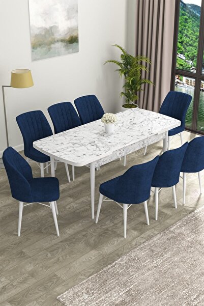 Canisa Concept Eva Serisi 80x132 Açılabilir MDF Mutfak Masası Takımı Beyaz Ma...