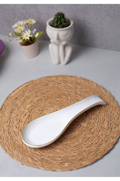 FBE HOME Yaldızlı Seramik Kaşık Altlığı, Kaşıklık Beyaz Renk