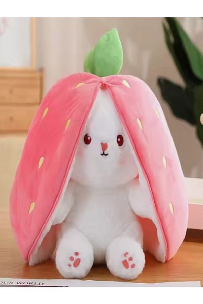 Pufu Toys 35 Cm Pink Light Colored Strawberry Rabbit Plush Toy 2-Face Pillow