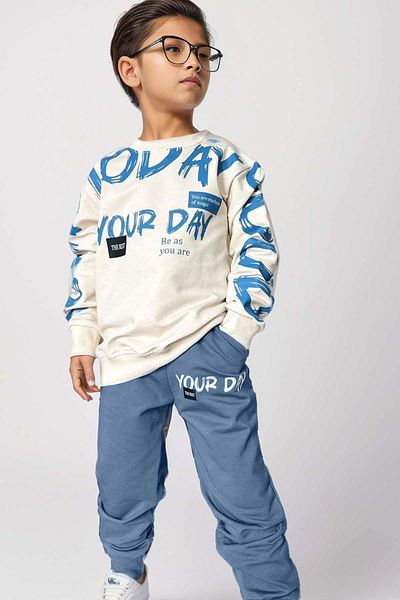 Riccotarz Boy - Your Day Printed Navy Blue Sweatshirt and Sweatpants Set