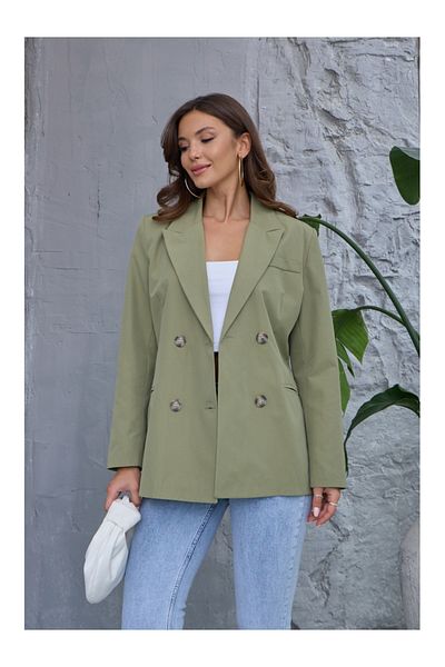 Elif Özbey Butik Khaki Double Breasted Jacket - Four Buttons