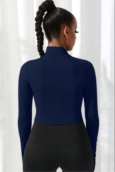 PRAG Bluză crop top cu mânecă lungă, cu fermoar, cu detaliu pentru degete