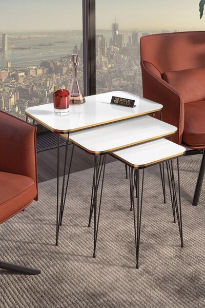 GOLDFALEZ Zigon Sehpa Kr Çift Beyaz Tel Siyah Ayak