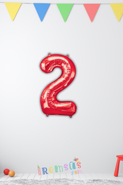 mypartyready 2 Rakam Kırmızı Renk Folyo Balon 40 Cm