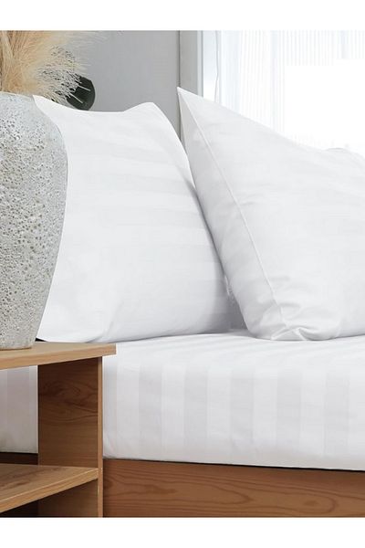 VESSİNOHOME Platinum Series Cotton Satin Fitted Sheet Set Striped Double White/Colored Hotel Type Padded