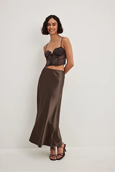 afeta Kahverengi Saten Midi Boy Etek