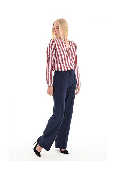 Sense Pantaloni de damă bleumarin cu fermoar în față și cusături cu fermoar Pnt31425