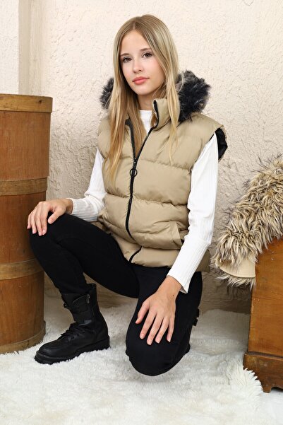 Jannock Young Girl Inflatable Hooded Sports Vest - Fur