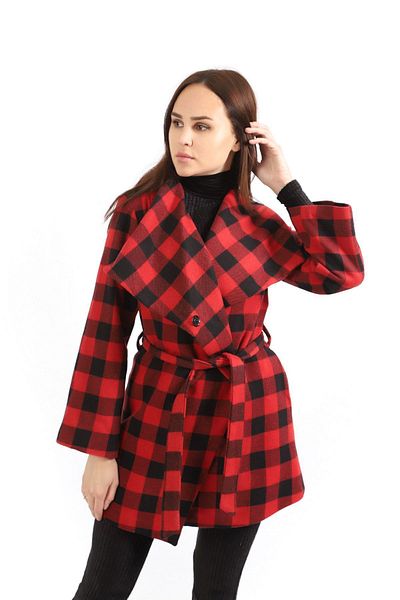 Sense Patterned Stamp Coat| Kbn32353 Red Plaid