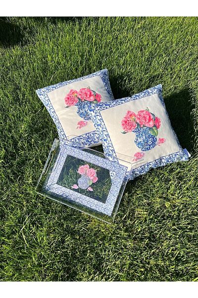lamoonhome Blue Blanc Vase Patterned Throw Pillow - Pillowcase 2 Pieces 10576