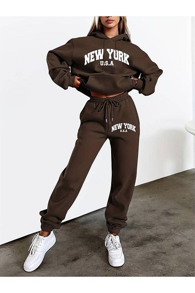 CAST COLLECTİON Σετ γυναικεία αθλητική φόρμα New York Brown
