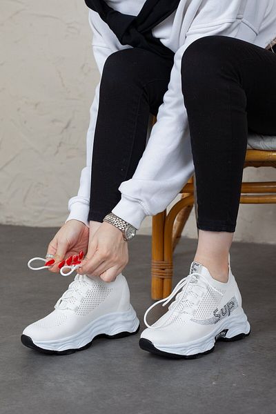 Adım Adım Țesătură flexibilă din lycra cu toc ascuns pentru femei, pantofi casual alb elegant