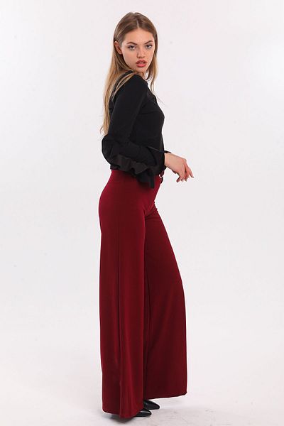 Sense Spanish Leg Scuba Crepe Pants with Fabric Veneer Belt on the Sides| Pnt33393 Burgundy