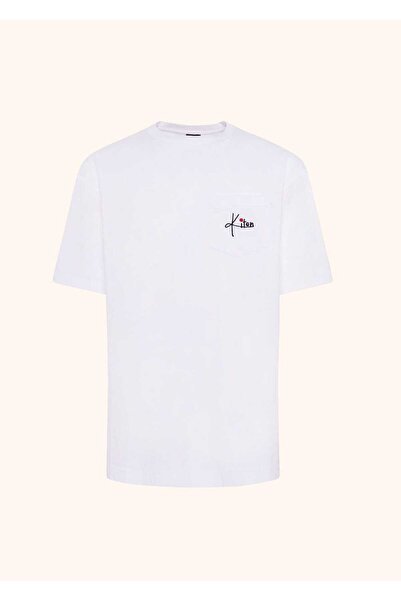 BrandsBoutique Kiton Logo Embroidered Regular Fit Beyaz Tshirt