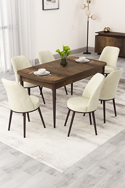 Canisa Rax Serisi Açılabilir MDF 80x132 Barok Ahşap Desen Yemek Odası Takımı ...