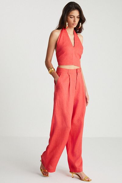boneqa barcelona Linen Red Trousers