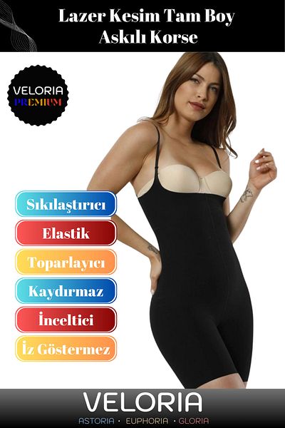 Veloria Premium Series 2 Size Slimming Non-Slip Gathering Laser Cut Full Length Hanging Corset