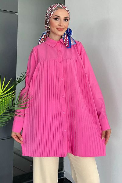jldkids Ροζ πλισέ μπροστινό γυναικείο πουκάμισο Hijab