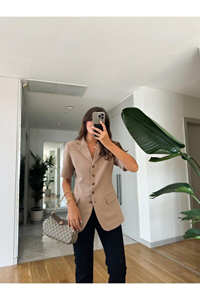 MERVE AKSOY Mink Short Sleeve Blazer - Waist Seated