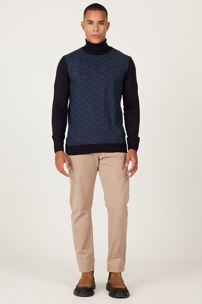 ALTINYILDIZ CLASSICS Ανδρικό πλεκτό πουλόβερ Navy Blue-Indigo - Αντιπηκτικό, με μοτίβο ζιβάγκο