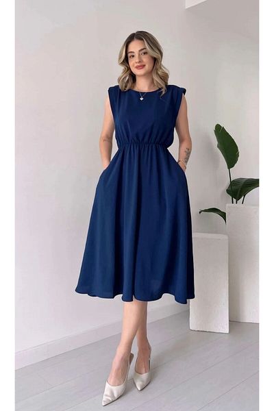 GDS BUTİK Rochie midi fără mâneci - Design căptușit