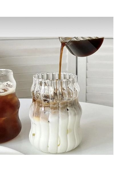 M Mimoza Park Heat Resistant Long Twist Shaped Borosilicate Cup| Coffee and Presentation Cup - 1 Piece