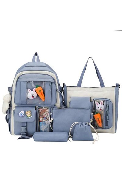 AYVİ STORE Korean Style School Backpack with Accessories Set of 5 {Waterproof)