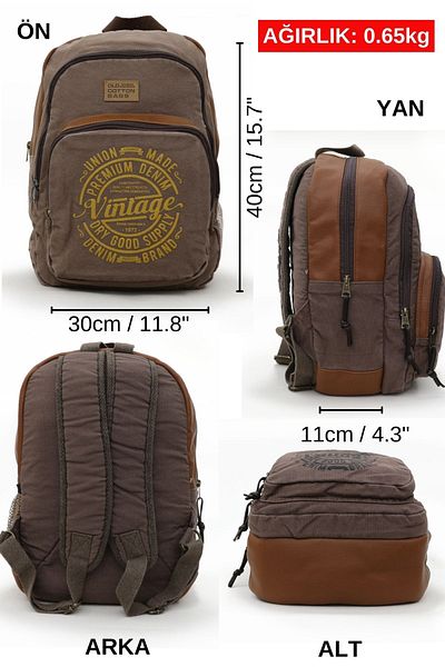 Old Cotton 7184 Revilla Brown Backpack Σχολικό ταξίδι 15,6 ιντσών Laptop Notebook Sport Canvas Βαμβακερή υφασμάτινη τσάντα