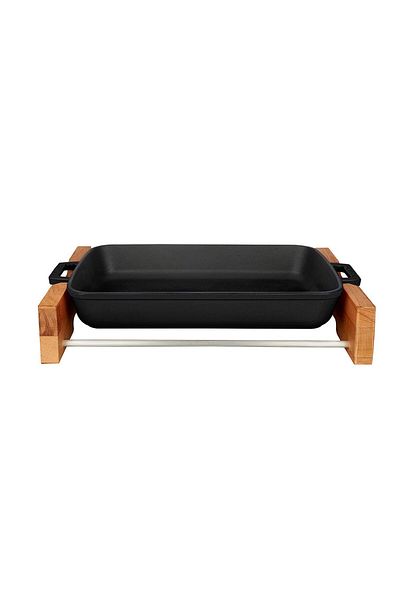 Lava Cast Rectangular Rosto and Baking Tray Beech Serving Wood Cast Iron Solid Double Handle Size