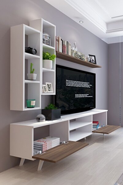 Moonlife İstanbul Dolaplı Tv Ünitesi 2 Beyaz Ceviz