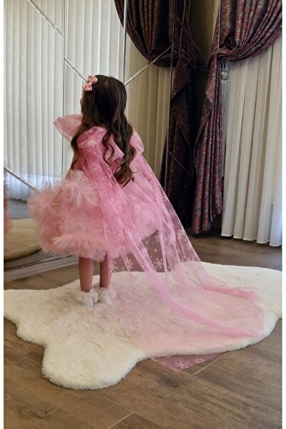 Shıne dresses Elsa Pelerinli Pembe Tütü Elbise